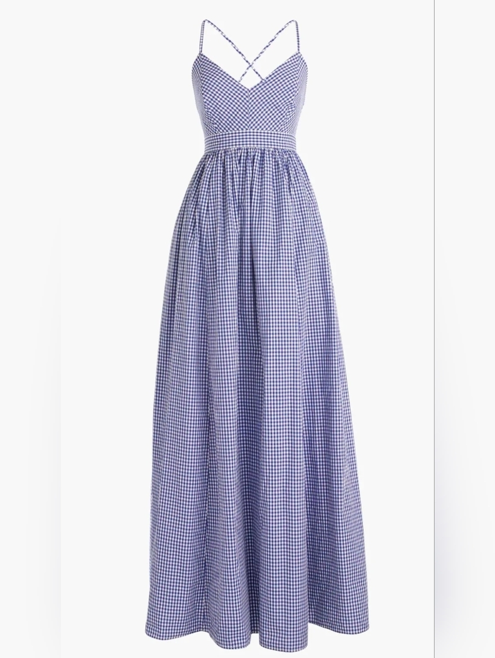 NWT J.Crew Long Spaghetti-Strap Maxi in White Blue Gingham Cotton Dress 6 - Picture 5 of 12